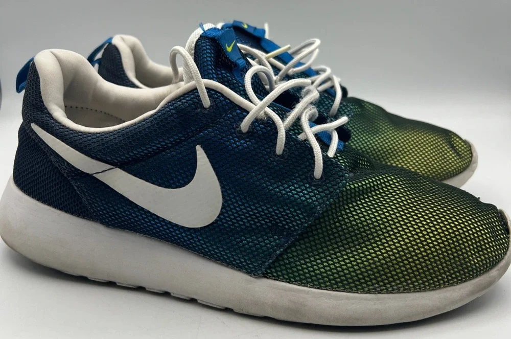 Nike Roshe Run Mens 8 Blue Green Yellow Mesh Sneakers 511881-413 Running Shoes